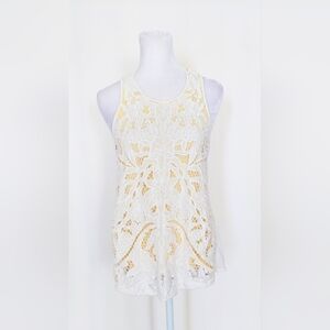 Anthropologie Akemi + Kin Sleeveless Lace Tank Top Womens XS White Yellow